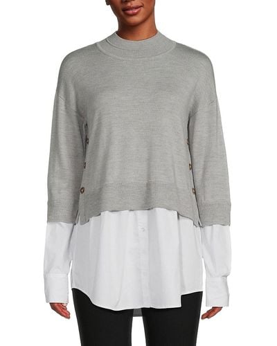 Veronica Beard Ravi Merino Wool 2-layer Sweater - Gray