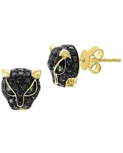 Effy 14k Yellow Gold, Black Diamond & Tsavorite Panther Stud Earrings