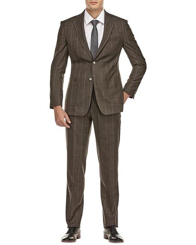 English Laundry Slim Fit Windowpane Wool Blend Suit - Brown