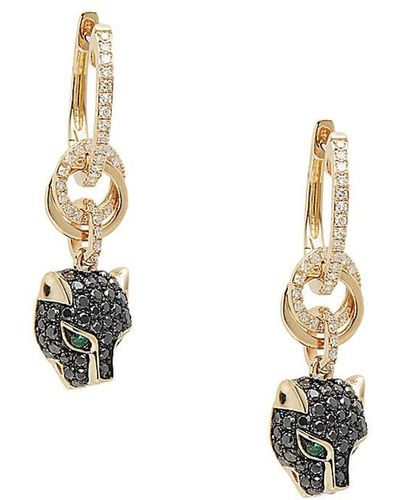 Effy 14k Yellow Gold, Emerald & Black & White Diamond Drop Earrings