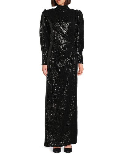 Lanvin Sequin Draped Column Gown - Black