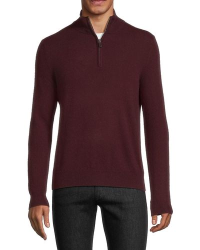 Saks Fifth Avenue Saks Fifth Avenue Essential 100% Cashmere Quarter Zip Sweater - Purple