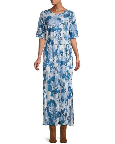 Joie Palo Watercolor-Print Linen Maxi Dress - Blue