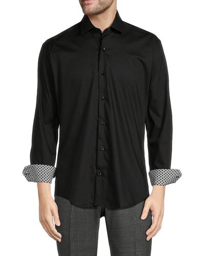 Bertigo Bello Contrast Cuff Button Down Shirt - Black