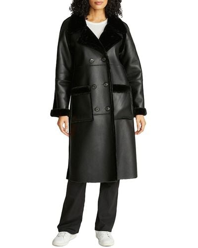 Rebecca Minkoff Faux Shearling Leather Overcoat - Black