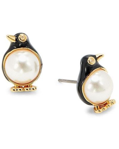 Kate Spade Goldtone, Enamel & Glass Pearl Penguin Stud Earrings - Metallic