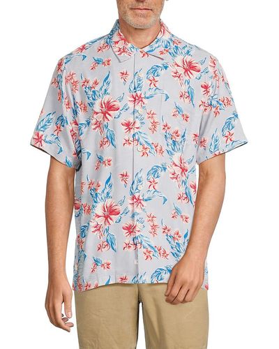 Tommy Bahama Cape Hibiscus Floral Silk Shirt - Blue