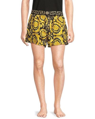 Versace Baroque Print Silk Pajama Shorts - Yellow