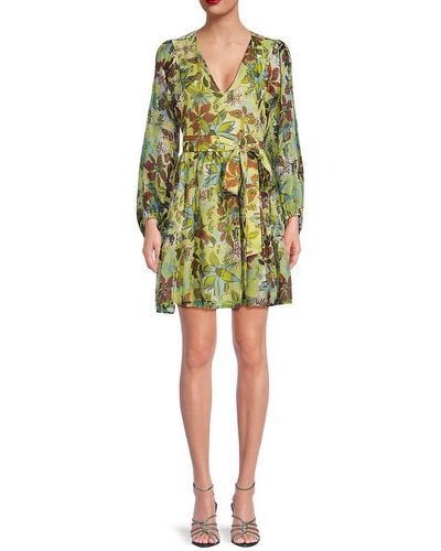 Tanya Taylor Vivaria Belted Floral Mini Dress - Green