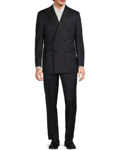 Saks Fifth Avenue Saks Fifth Avenue Classic Fit Double Breasted Wool Suit - Black