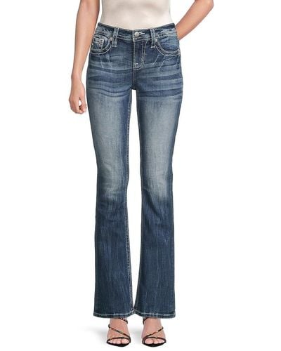 Miss Me Butterfly Mid Rise Flared Leg Jeans - Blue