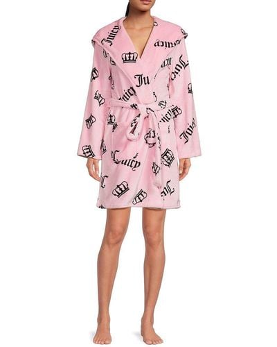 Juicy Couture Logo Print Hooded Robe - Pink
