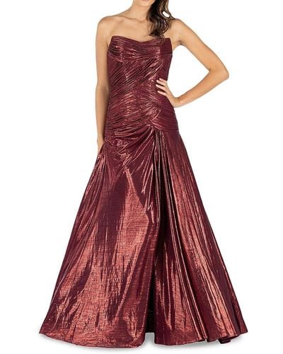 Rene Ruiz Bandeau Metallic Draped Gown - Red