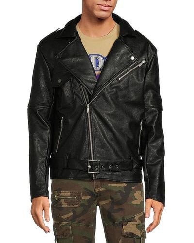 Reason Belted Faux Leather Jacket - Black