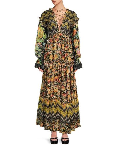 Hemant & Nandita Chevron Tiered Maxi Dress - Multicolour
