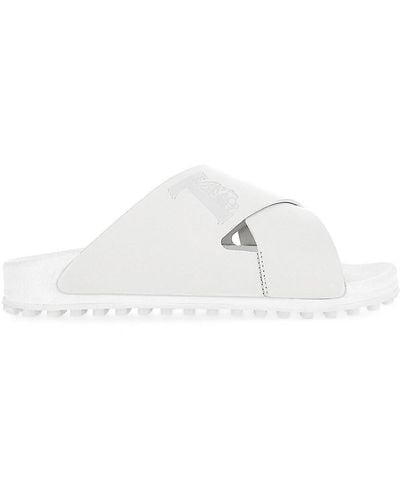 Tod's Lug Sole Crossover Leather Slides - White