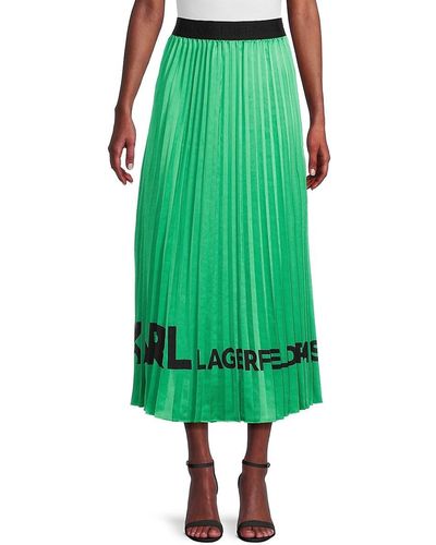 Karl Lagerfeld Logo Pleated Midi Skirt - Green