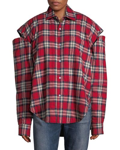 Vetements Red Flannel Football Shoulder Shirt
