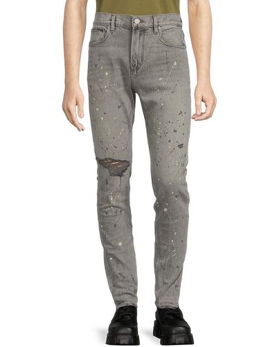 Hudson Jeans Zack Paint Spatter Ripped Skinny Jeans - Grey