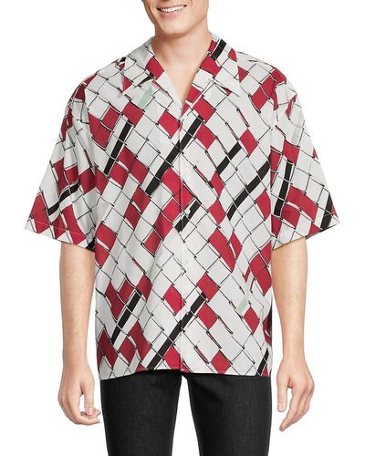 3.1 Phillip Lim Convertible Chainlink Print Camp Shirt - Red