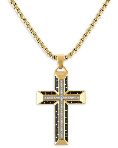 Esquire Ip Goldtone Stainless Steel & 0.2 Tcw Diamond Cross Pendant Necklace - Metallic
