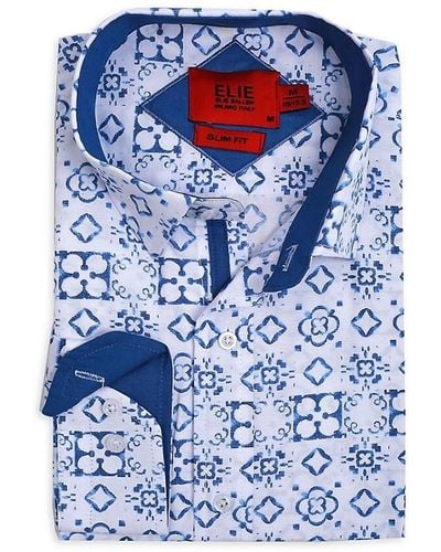 Elie Balleh Slim Fit Medallion Dress Shirt - Blue