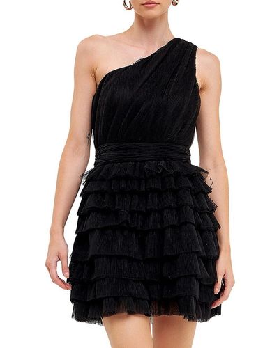 Endless Rose One Shoulder Tulle Mini Dress - Black