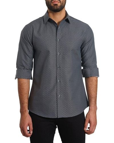 Jared Lang 'Trim Fit Geometric Print Shirt - Grey