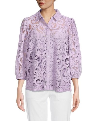 Nanette Lepore Point Collar Lace Shirt - Purple