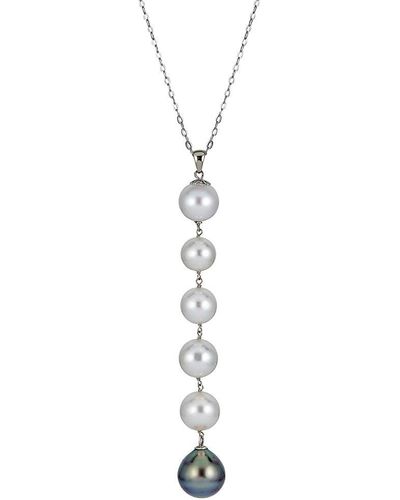 Belpearl 14k White Gold, 8-11mm White Cultured & Tahitian Pearl Linear Y-necklace