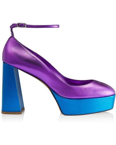 Bettina Vermillon Amy Colorblock Leather Ankle-strap Pumps - Blue