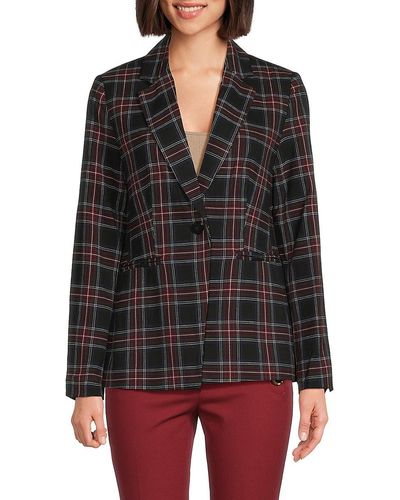 Elie Tahari T Tahari Plaid Mid Blazer - Black