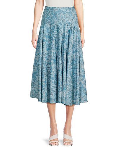 Akris Punto Bubble Print Pleated Midi Skirt - Blue