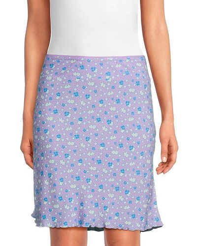 Free People Irl Floral Mini Slip Skirt - Blue