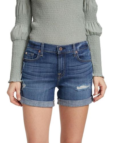 7 For All Mankind Distressed Denim Shorts - Blue