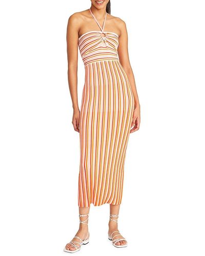 AMUR Valena Striped Halterneck Midi Dress - Orange