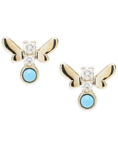 Saks Fifth Avenue 14k Yellow Gold, Diamond & Turquoise Stud Earrings - Metallic