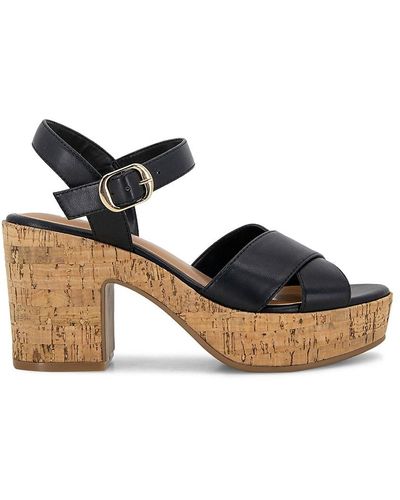 Kensie Carsyn Block Heel Cork Platform Sandals - Black