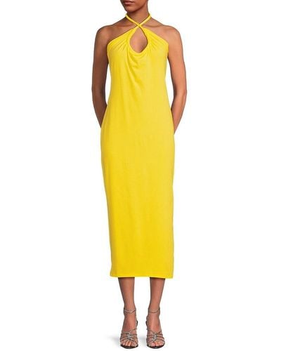 Proenza Schouler Halterneck Side Slit Midi Dress - Yellow