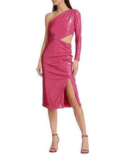 L'Agence Christie One Shoulder Cut Out Metallic Dress - Pink
