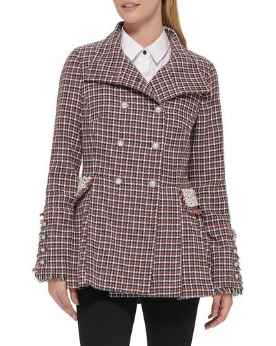 Karl Lagerfeld Pleated Wool Blend Double Breasted Jacket - Red