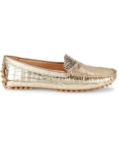 Saks Fifth Avenue Saks Fifth Avenue Croc Embossed Leather Penny Driving Loafers - White