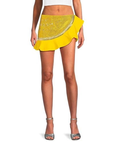 Area Embellished Ruffle Wool Blend Mini Skirt - Yellow