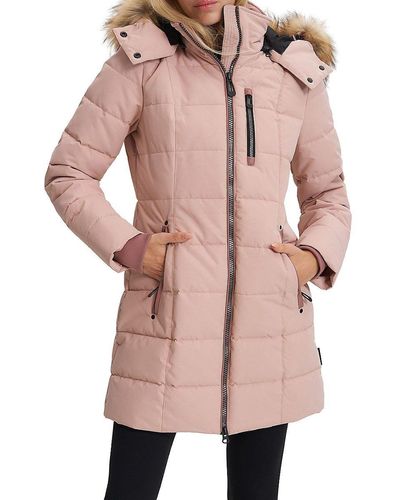 Noize Removable Hood Quilted Parka Jacket - Pink