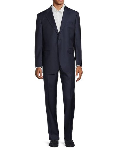 Saks Fifth Avenue Saks Fifth Avenue Classic Fit Striped Jacquard Wool Suit - Blue