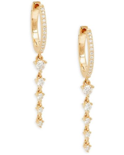 Saks Fifth Avenue Saks Fifth Avenue 14k & 0.291 Tcw Diamond Dangle huggie Earrings - White