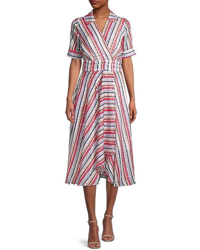 MILLY Valarie Watercolor Stripe Dress - Red