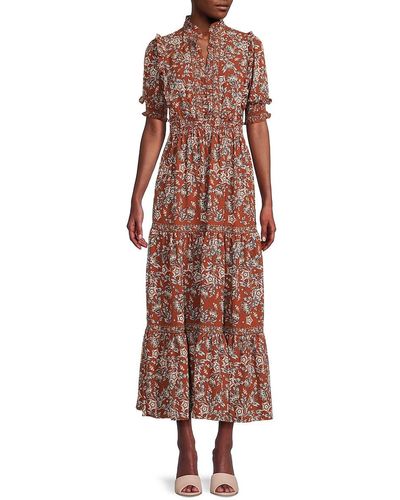 Max Studio Tiered Floral Midi Dress - Green