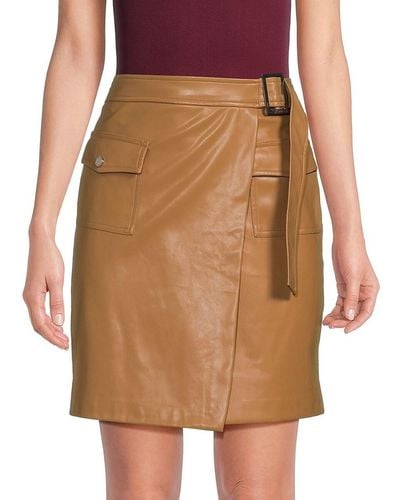 Calvin Klein Faux Leather Mini Wrap Skirt - Brown