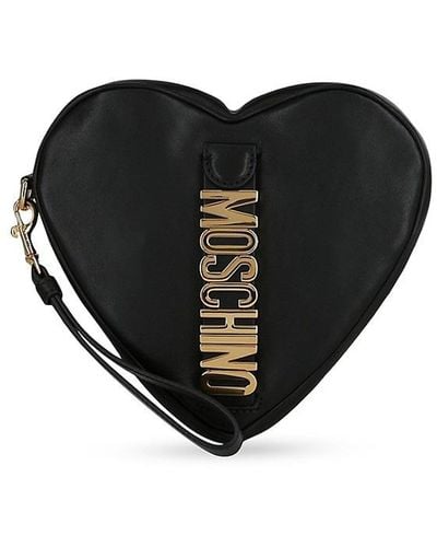Moschino Logo Heart Leather Wristlet Pouch - Black